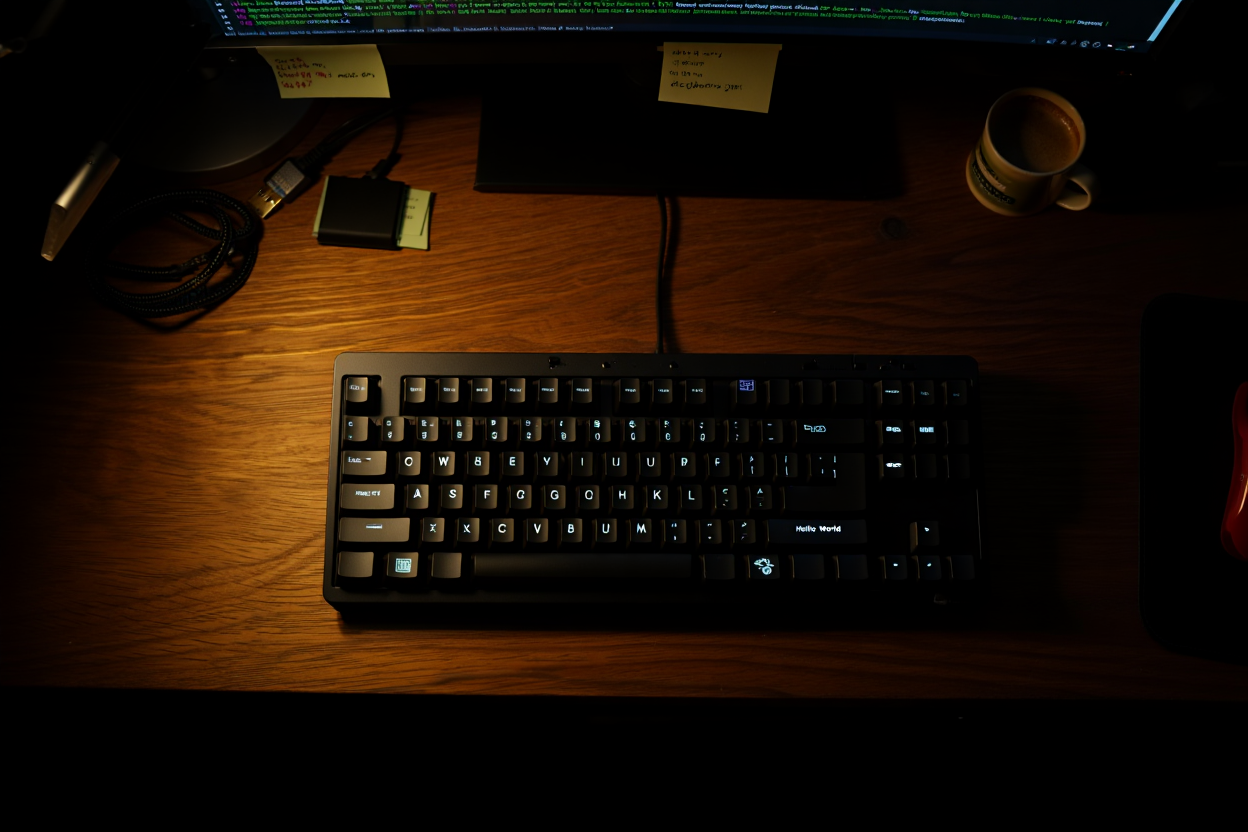 Developer desktop with a keyboard